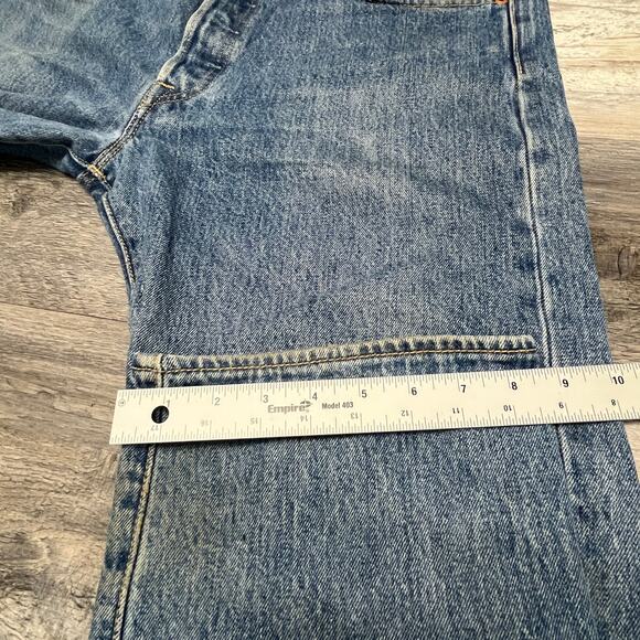 Levis 501 Mid Wash Blue Mens 36x32 Button Fly Straight Leg Denim Jeans Red Tab - Picture 11 of 16